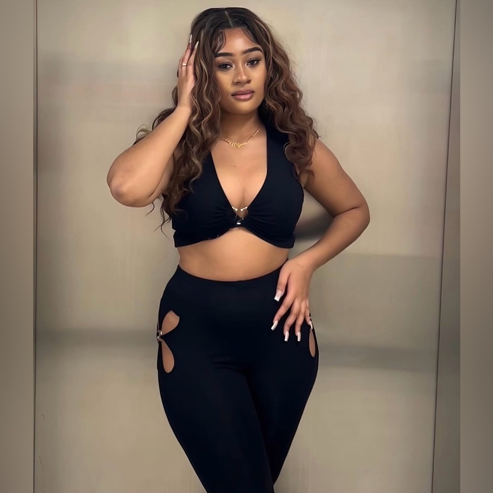Stylish Black Cutout Two-Piece Set